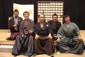 2007年 時代劇『高杉晋作』で、５人の国会議員と熱演（藤田は坂本龍馬役）右に大村秀章愛知県知事、河村たかし名古屋市長、原口一博議員